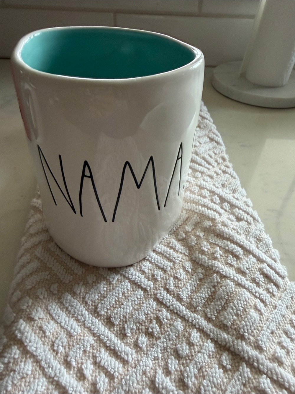 Ceramic 'NAMASTE’ Mug with Turquoise Interior Rae dunn magenta artisan